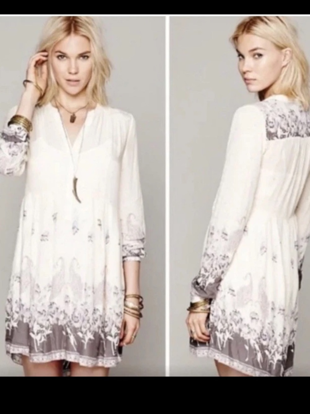 Free People Women's Sierra Valley Shirtdress Size XS Cream/Purple Paisley Print